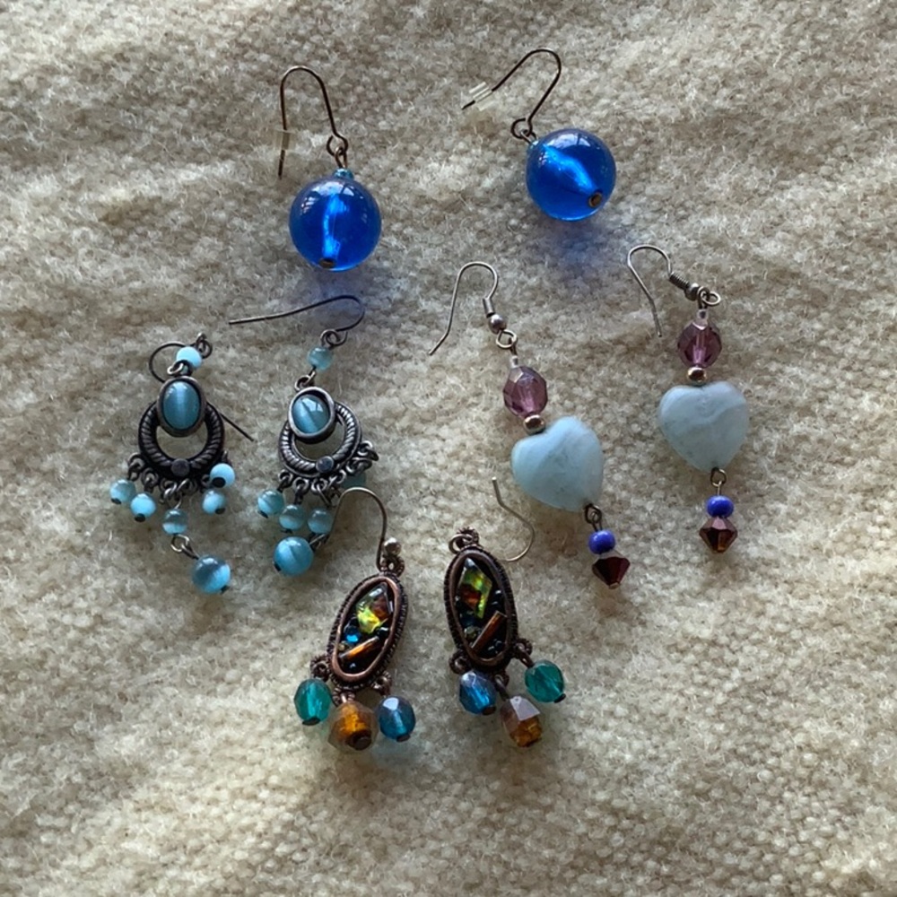 Vintage Earrings - Four pair of blue earrings